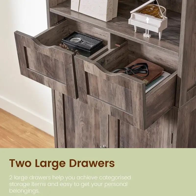 Tall Storage Cabinet with 2 Open Shelves, 2 Drawers, and Cupboard - 23.6W x 11.8D x 49.6H