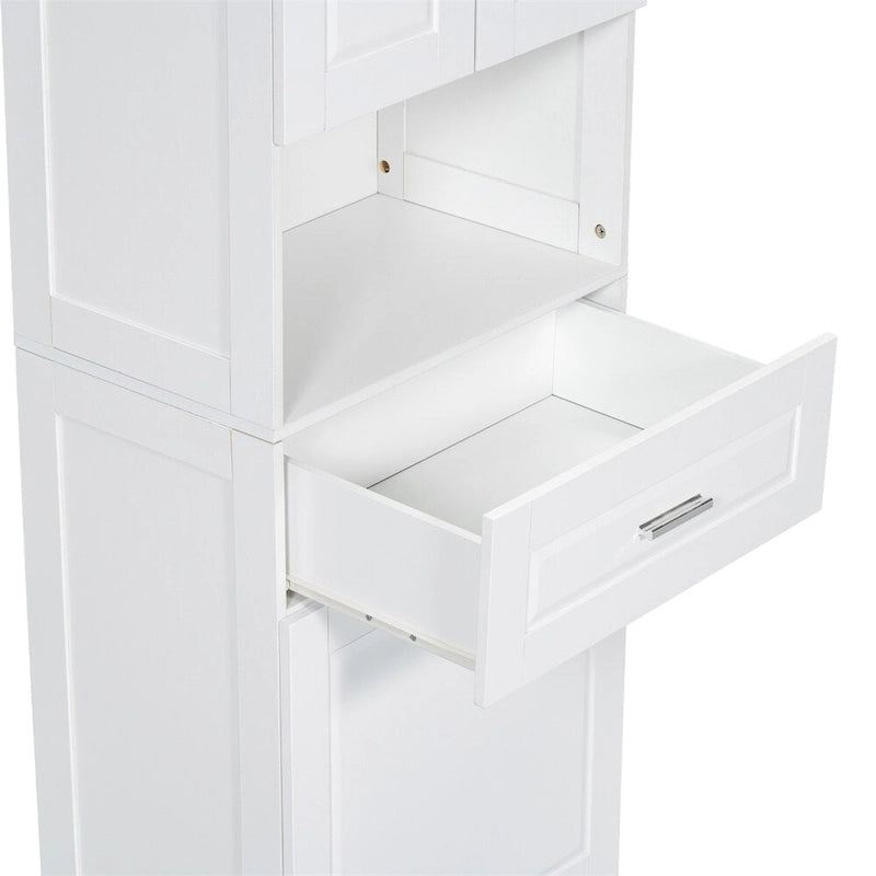 Tall Bathroom Storage Cabinet with Laundry Basket and Adjustable Shelves