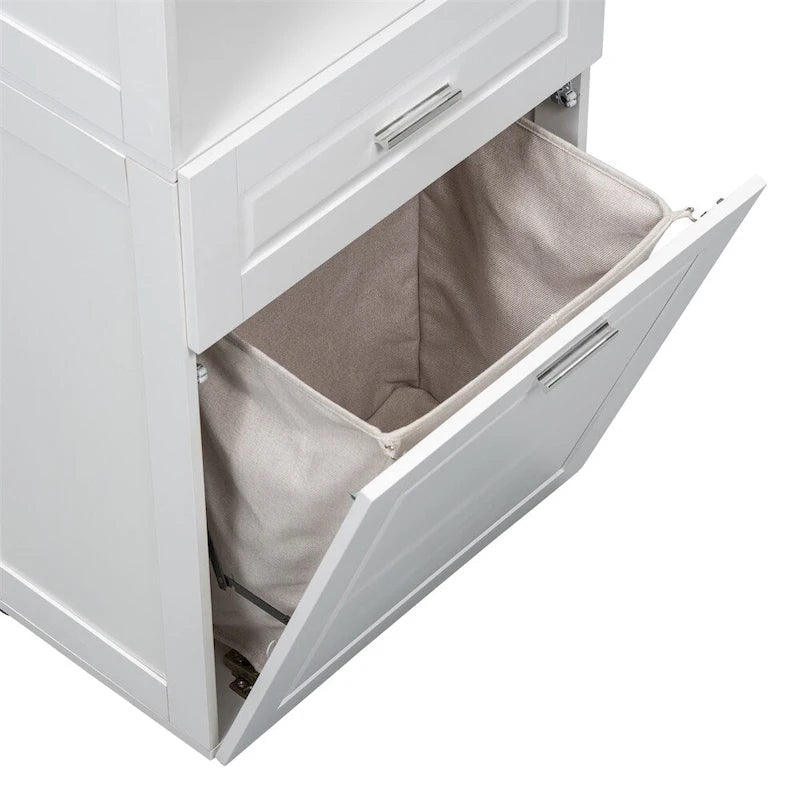 Tall Bathroom Storage Cabinet with Laundry Basket and Adjustable Shelves