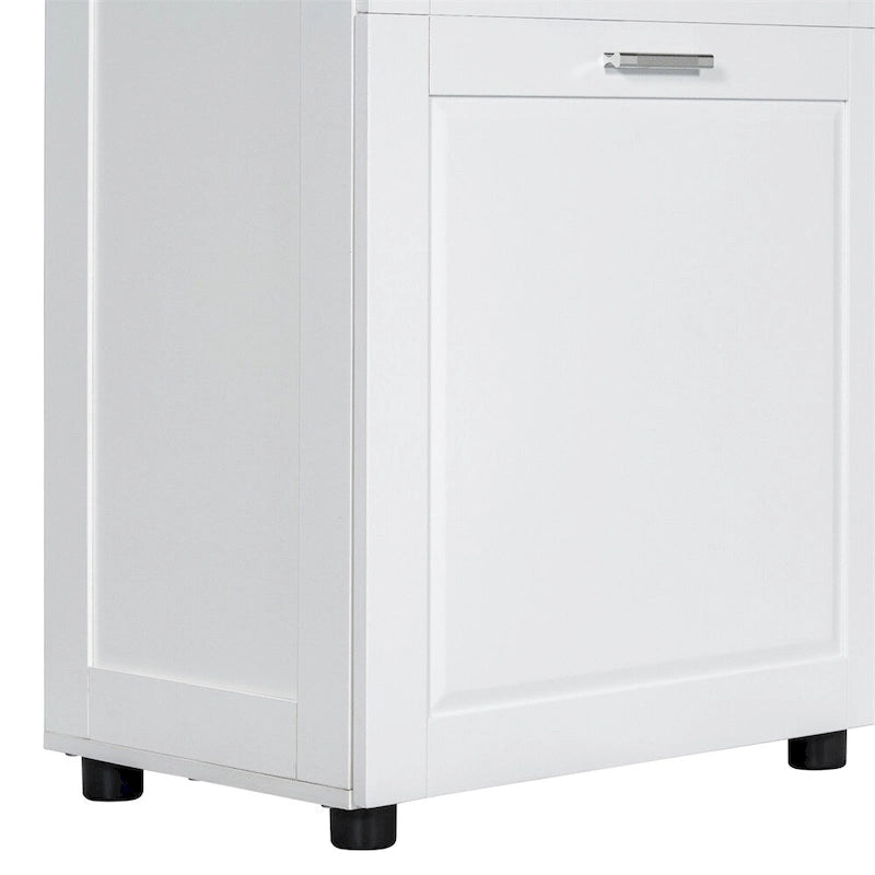 Tall Bathroom Storage Cabinet with Laundry Basket and Adjustable Shelves