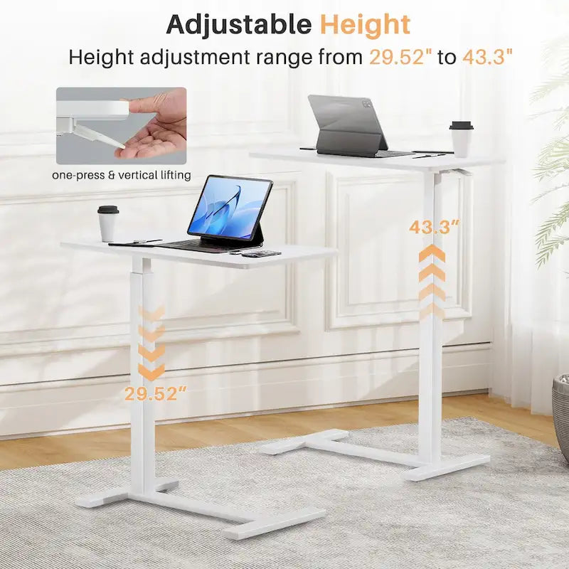 Pneumatic Height-Adjustable Rolling Standing Desk - 27.6W x 15.7D x 29-43H