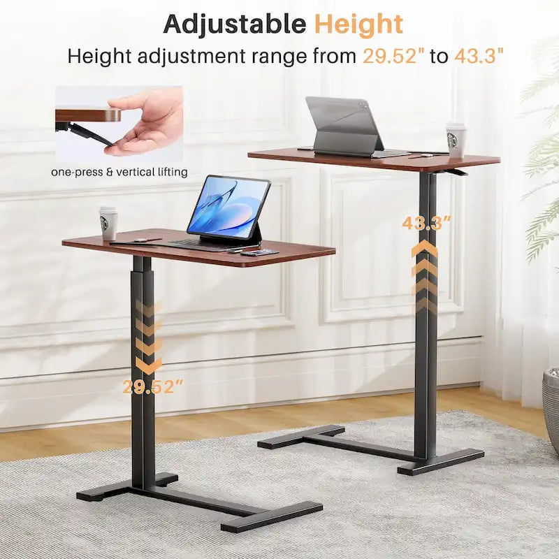 Pneumatic Height-Adjustable Rolling Standing Desk - 27.6W x 15.7D x 29-43H