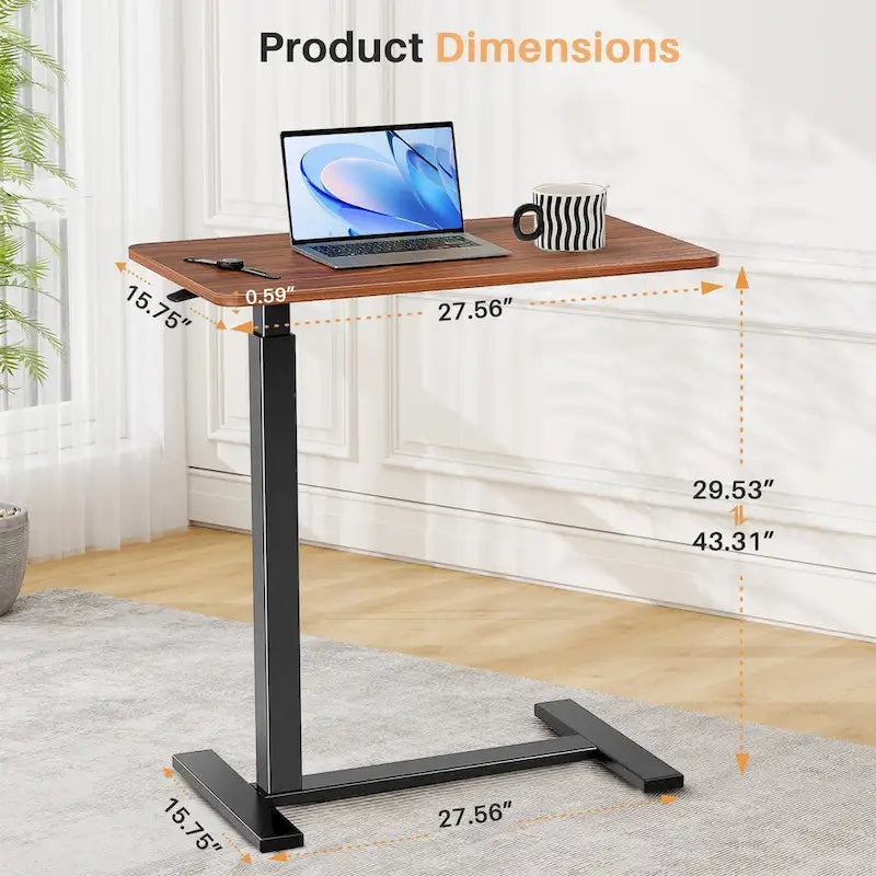 Pneumatic Height-Adjustable Rolling Standing Desk - 27.6W x 15.7D x 29-43H
