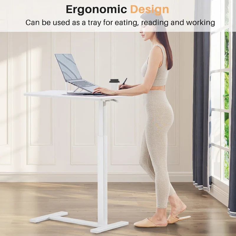 Pneumatic Height-Adjustable Rolling Standing Desk - 27.6W x 15.7D x 29-43H
