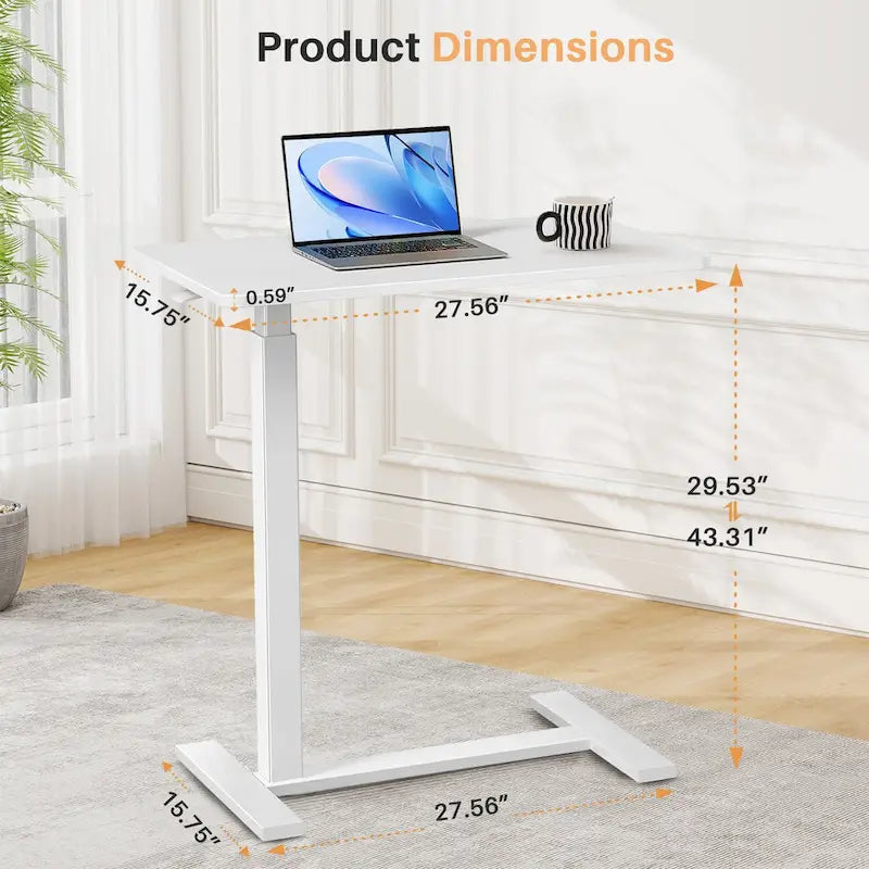 Pneumatic Height-Adjustable Rolling Standing Desk - 27.6W x 15.7D x 29-43H