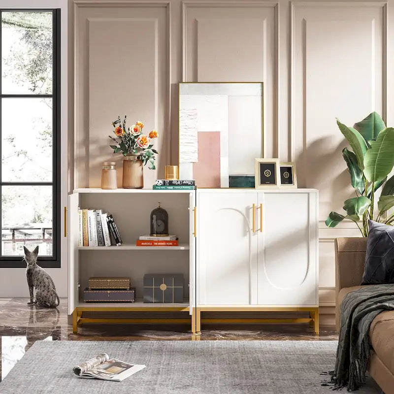 Modern 4-Door Sideboard Buffet Cabinet with Adjustable Shelves and Metal Frame