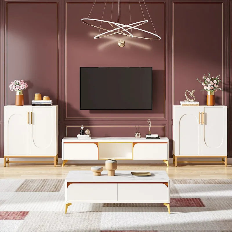 Modern 4-Door Sideboard Buffet Cabinet with Adjustable Shelves and Metal Frame