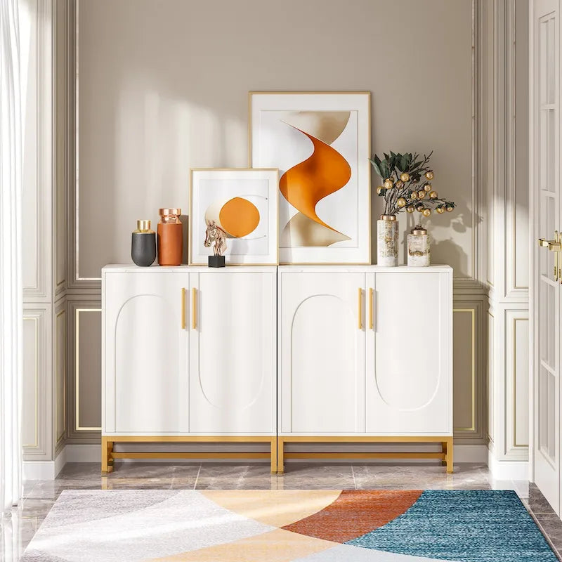 Modern 4-Door Sideboard Buffet Cabinet with Adjustable Shelves and Metal Frame