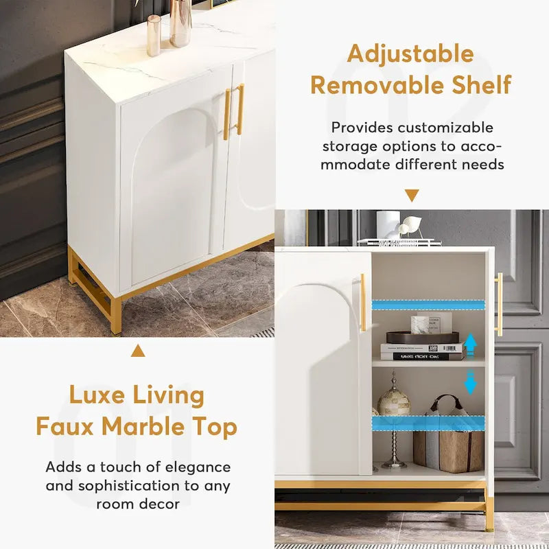 Modern 4-Door Sideboard Buffet Cabinet with Adjustable Shelves and Metal Frame