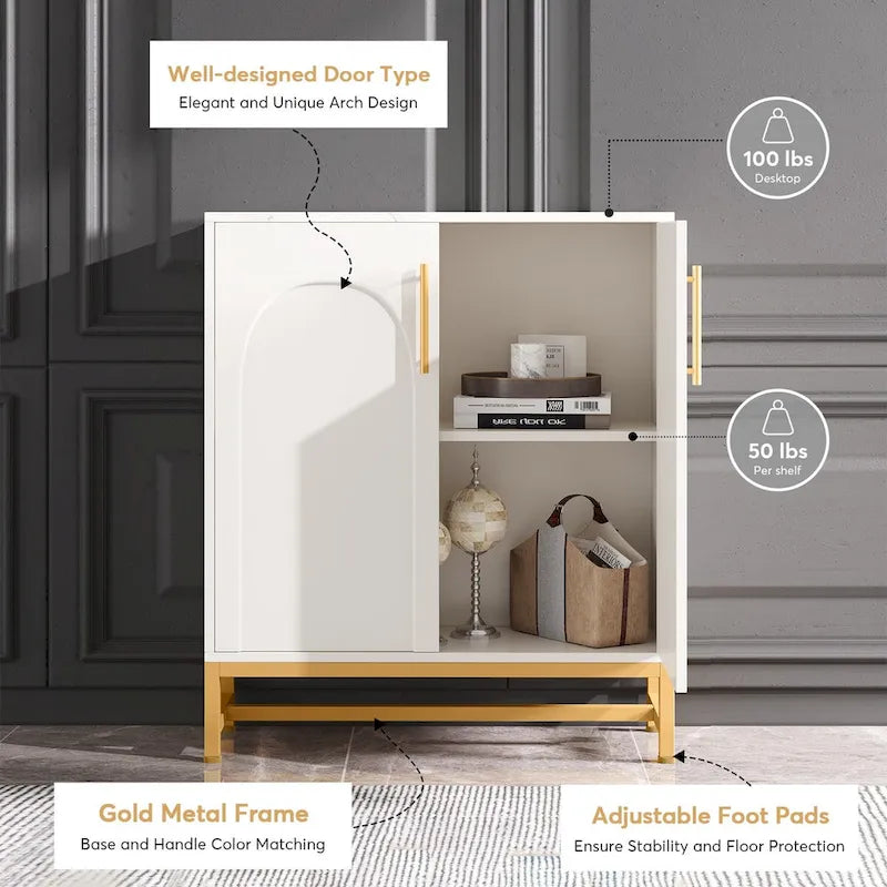 Modern 4-Door Sideboard Buffet Cabinet with Adjustable Shelves and Metal Frame