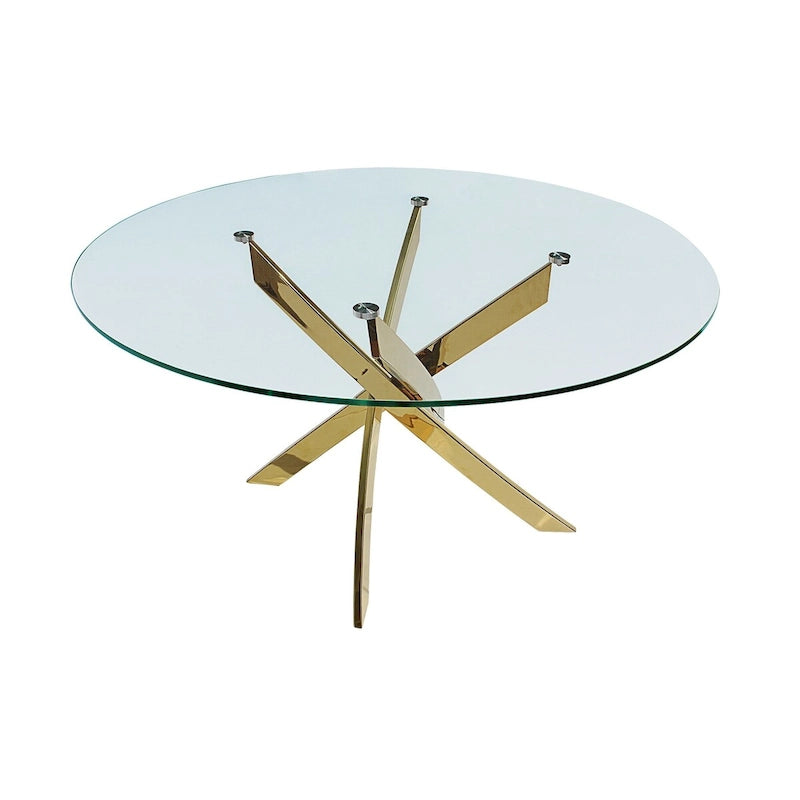 Round Glass Dining Table with X-Cross Metal Base