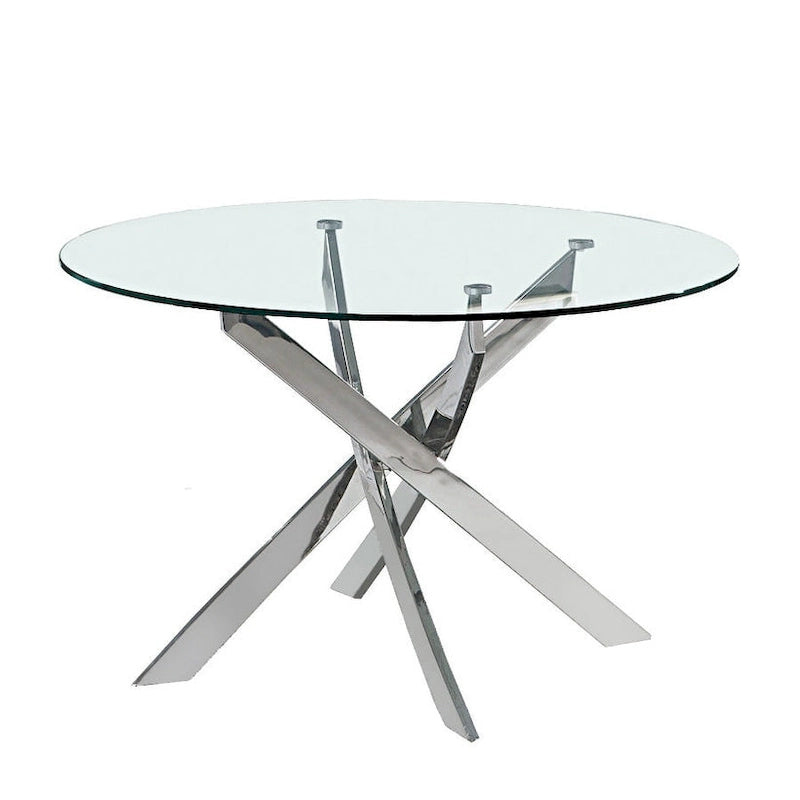 Round Glass Dining Table with X-Cross Metal Base