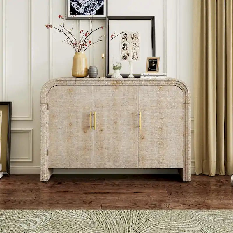 Retro Minimalist Curved Sideboard with Adjustable Shelves and Gold Pulls