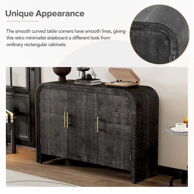Retro Minimalist Curved Sideboard with Adjustable Shelves and Gold Pulls